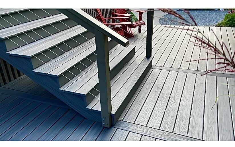 Deck stairs with metal railing