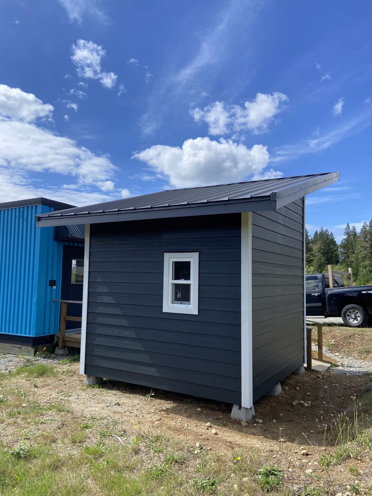Back of a finished bunkie with a small window